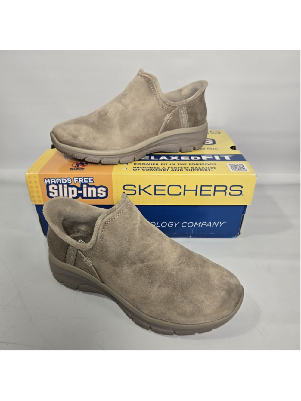 Skechers Easy Going Modern Hour Taupe Slip On Comfort Shoes Womens 7 Vegan Suede
